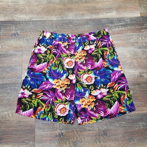 Petite Sophisticate 100% Silk High Waist Vintage Floral Shorts SZ Large Petite - Picture 4 of 6